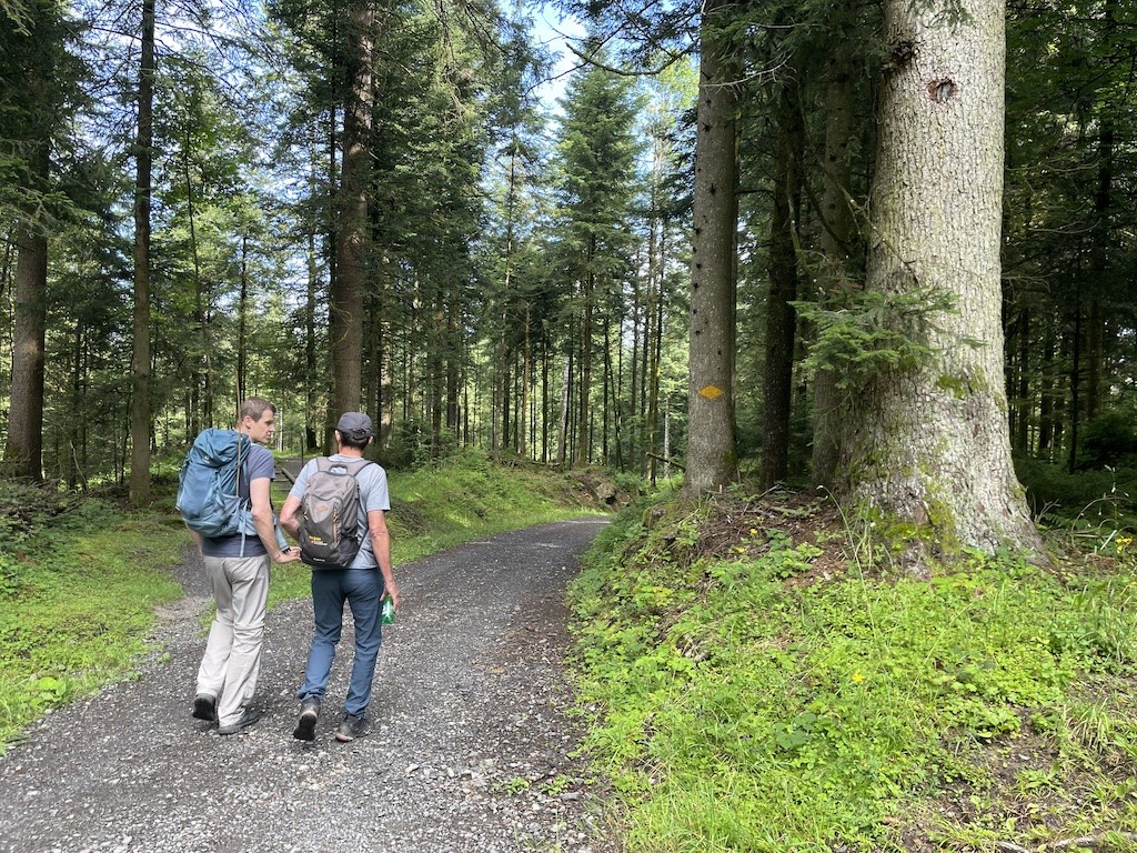 Daniel Piazza und Hanspeter Hürlimann im Wald Richtung Schwarzenberg